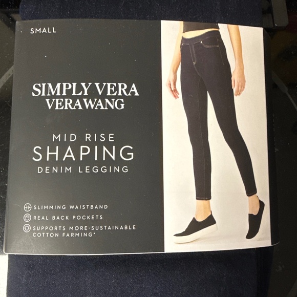 Women Simply Vera Vera Wang Mid-Rise Shaping Denim Leggings - Small - Dark Wash - Picture 1 of 4